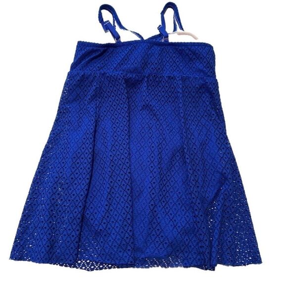 Swim Solutions Swimdress Size 8 Swimsuit Crochet Bow Tummy Control Blue NEW $109 - Picture 8 of 11